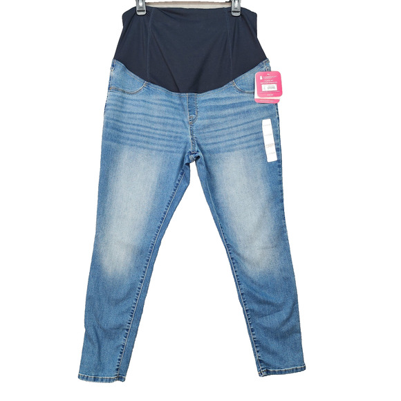NWT Isabel Maternity Jeans Womens 14 32R Blue Skinny Jeggings Stretch Over-Belly - Picture 2 of 12